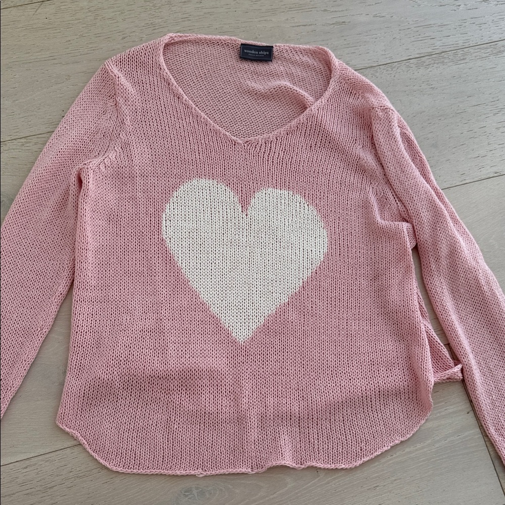 Wooden Ships Pink Heart Sweater with White Heart